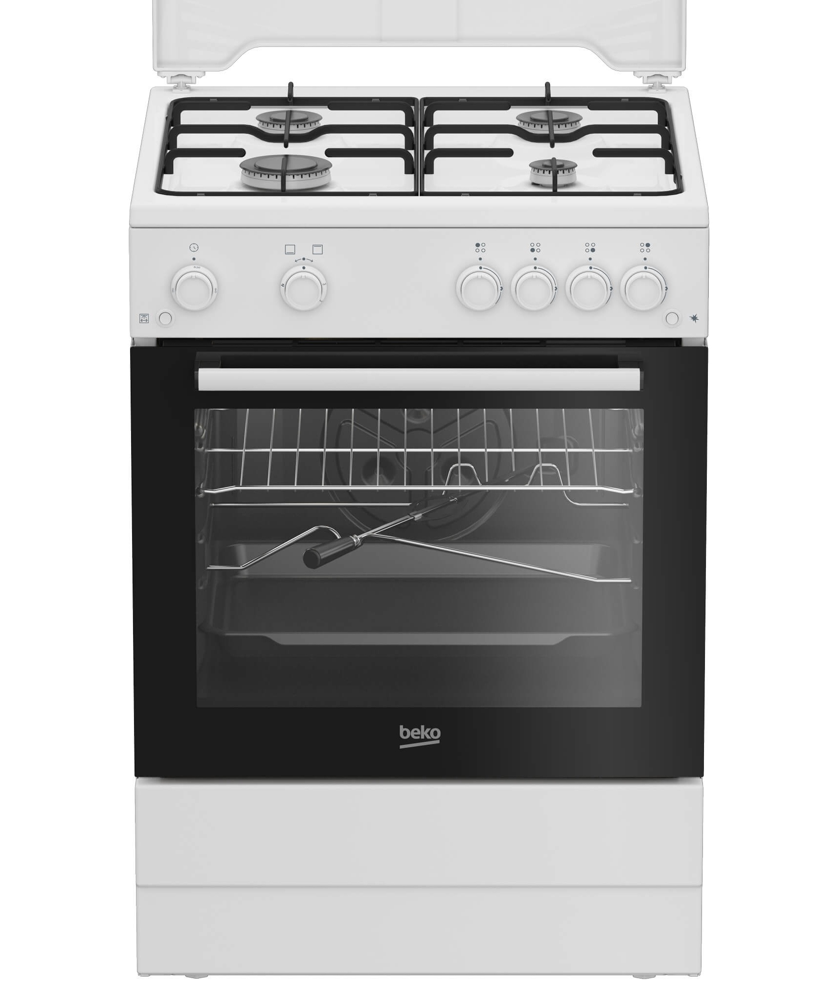 aragaz_beko_fbgt62110gwo_1 Aragaz Beko, 4 arzatoare cu eficienta ridicata, aprindere electrica plita si cup - imagine 1