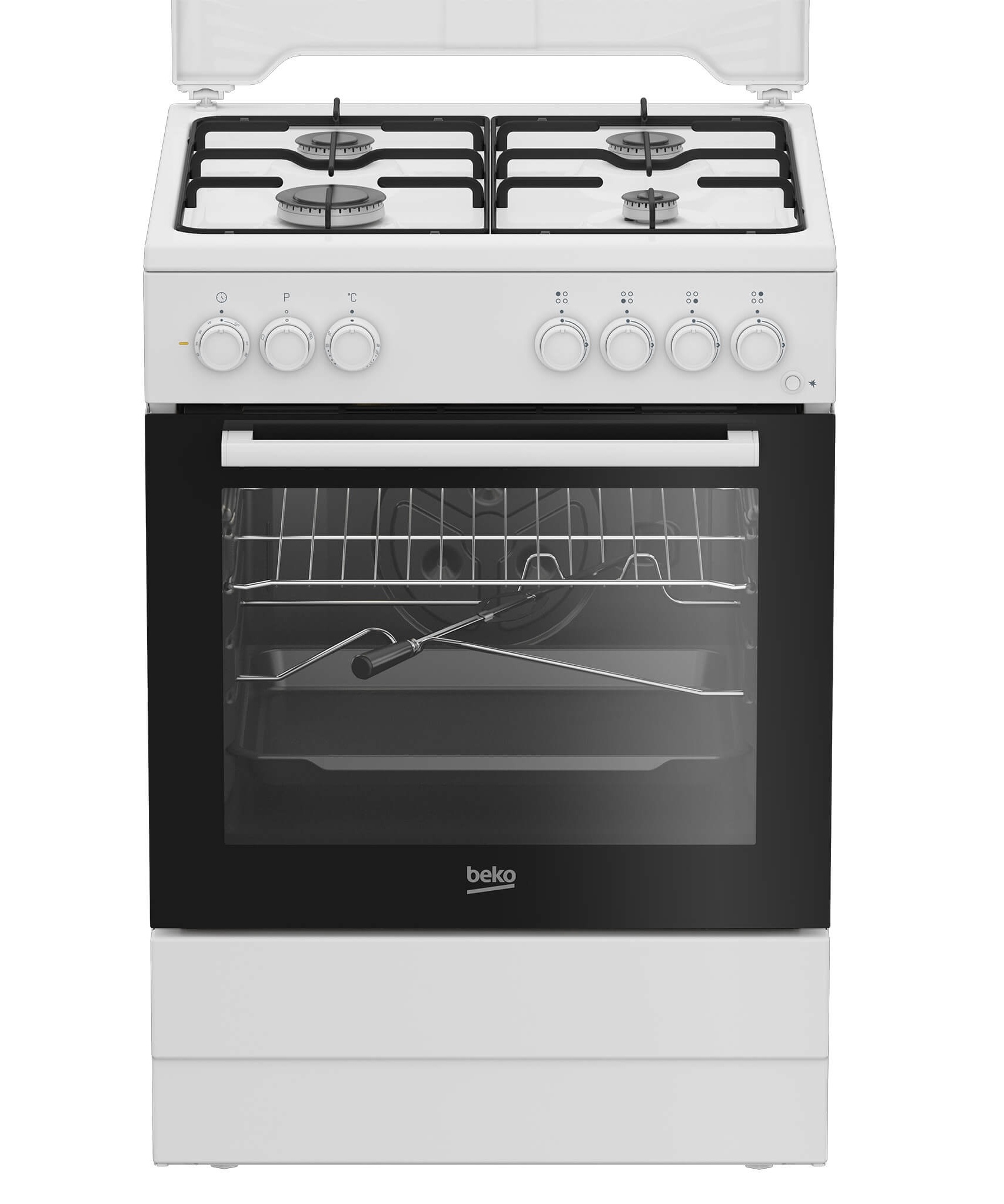 aragaz_beko_fbst62110dw_1 Aragaz mixt Beko, 4 arzatoare cu eficienta ridicata, aprindere electrica, grill - imagine 1