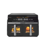 Friteuza dubla cu aer cald Daewoo DAF2X1100LRB, 1100W + 1100 W, display LED, capacitate 5L + 5L, timer, 8 programe predefinite, temperatura maxima 200 grade, Negru