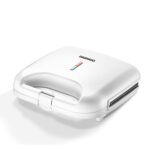 Sandwich maker Daewoo DSM25W, 800 W, placi neaderente, incalzire controlata prin termostat, maner CoolTouch, clapeta de blocare, indicator luminos incalzire, Alb