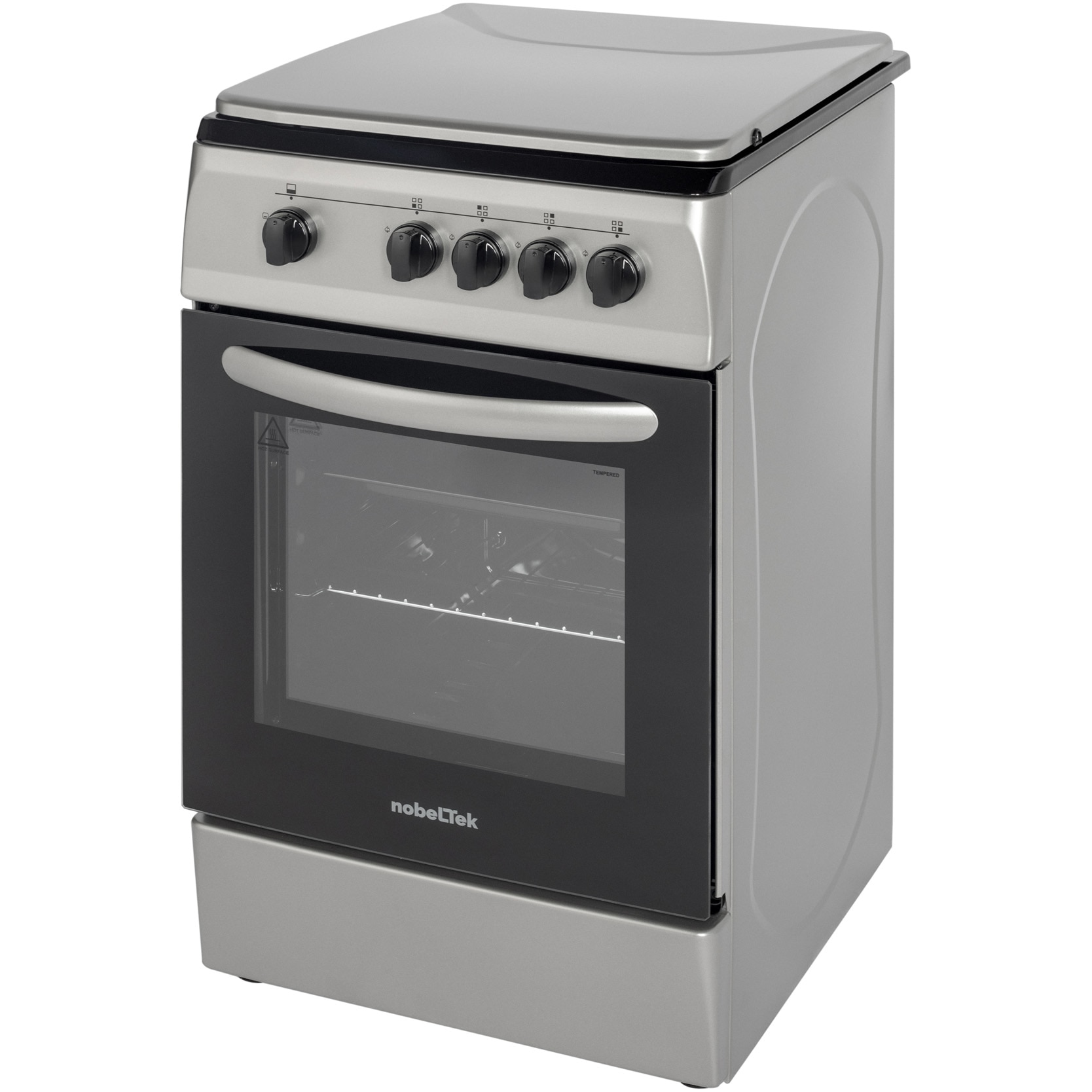 res_3bd437957cd047a5404048f2bc2143fc.jpg Aragaz NobelTek NLT 5601S/G1, 50 x 60 cm, plita gaz, cuptor gaz, 4 arzatoare, siguranta plita si cuptor, Inox/Silver - imagine 1