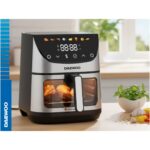 Friteuza cu aer cald Daewoo DAF1600IX, 1600 W, capacitate 6.5 L, display LED, 8 programe predefinite, 80-200 grade C, finisaje inox, Negru